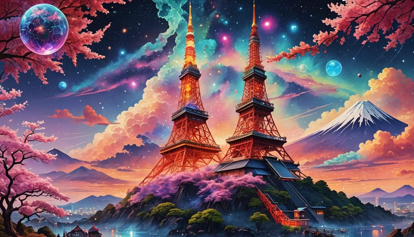 Jelly Tokyo Tower with Fuji, Astral Illustration