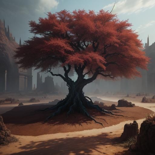 Bare Tree in Dirt Square: Detailed Matte Painting