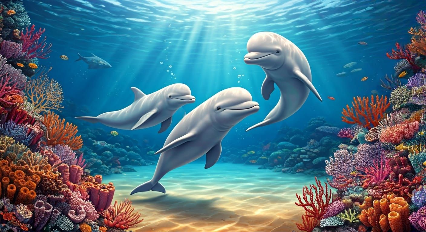 Dolphins Play in Vibrant Coral Lagoon