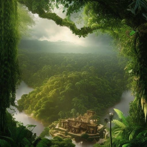 El Dorado Hidden in Amazon Rainforest: Digital Matte Paintin...
