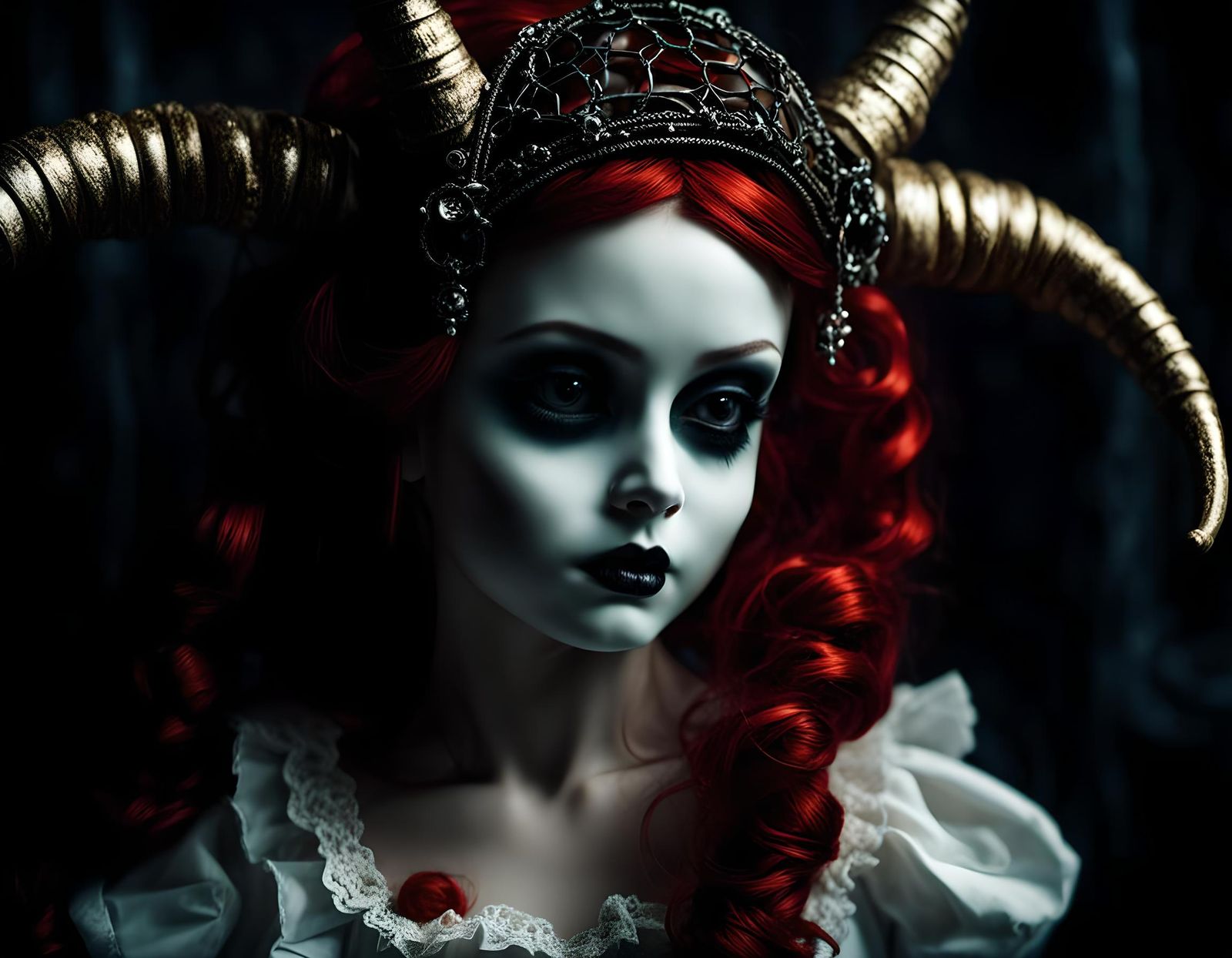Horrifying Horned Porcelain Doll for Halloween
