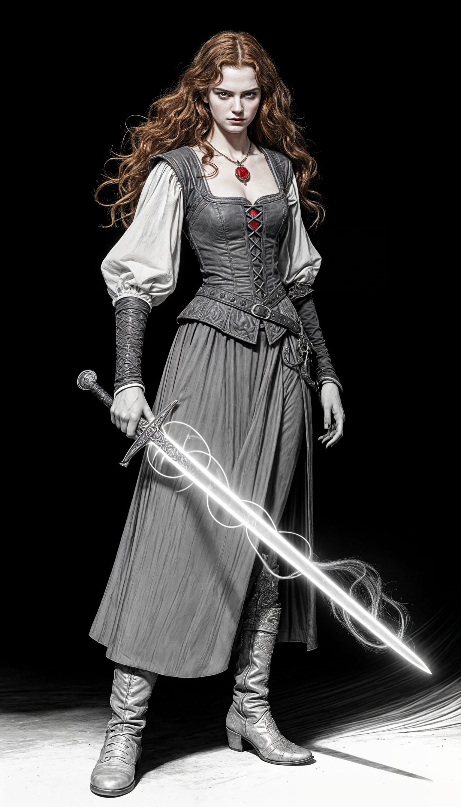 OSR Style Medieval Warrior Woman with Magical Sword