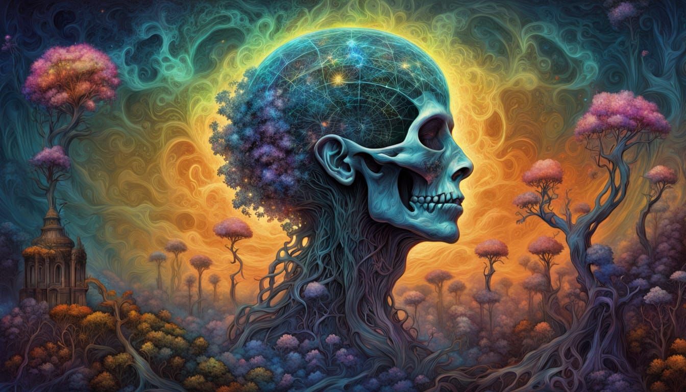 Bone Collector's Gothic Garden: A Cosmic Horror Scene