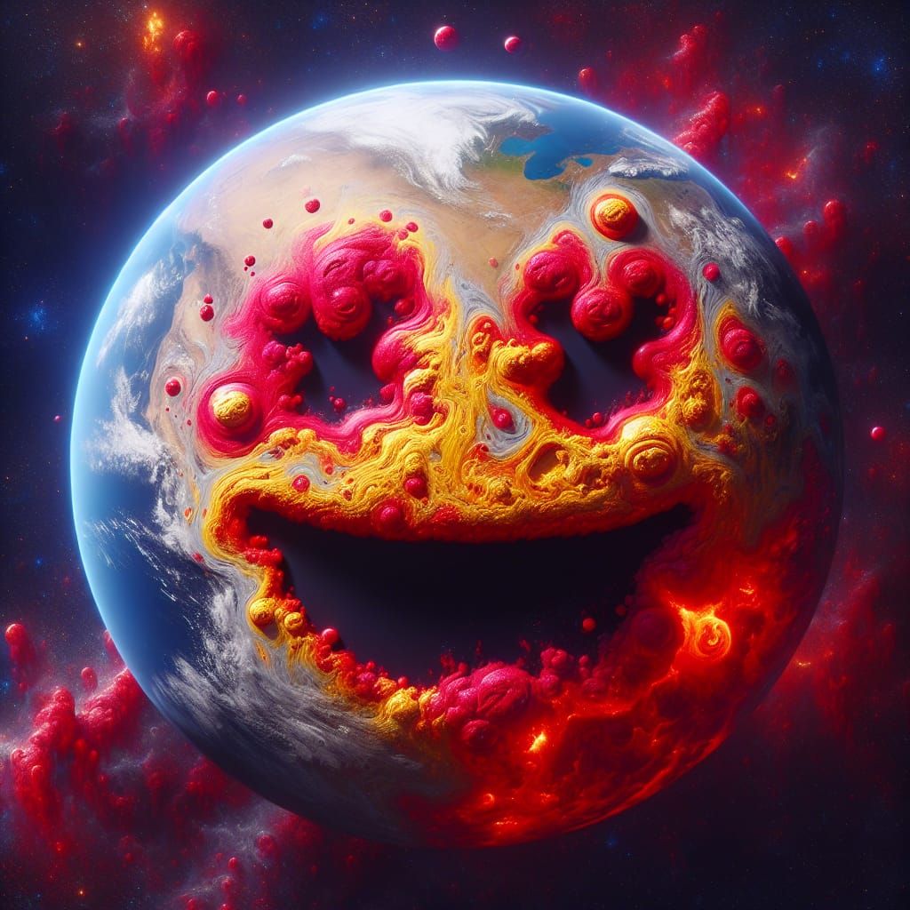 Earth Reveals Smiley Face in Space, Detailed Matte Painting