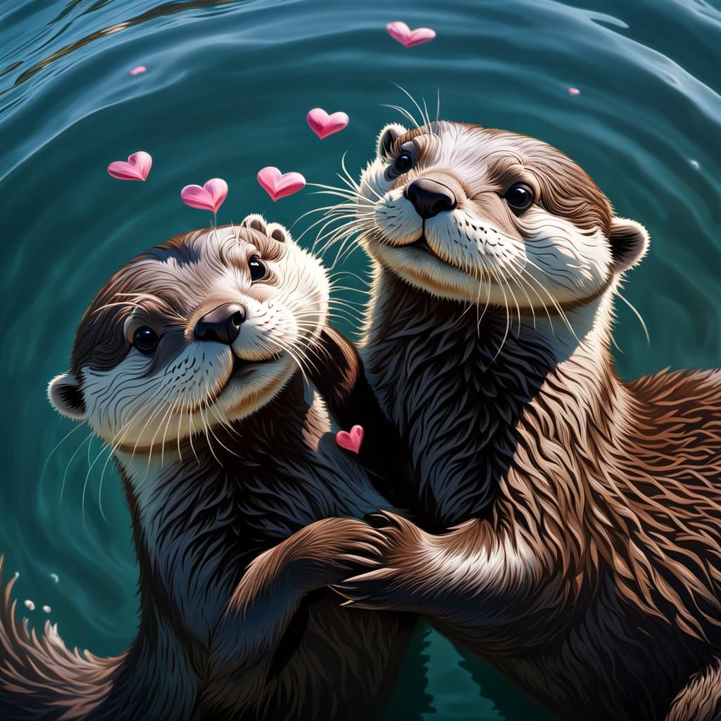 Otters in Love: Hyperrealistic Digital Artwork