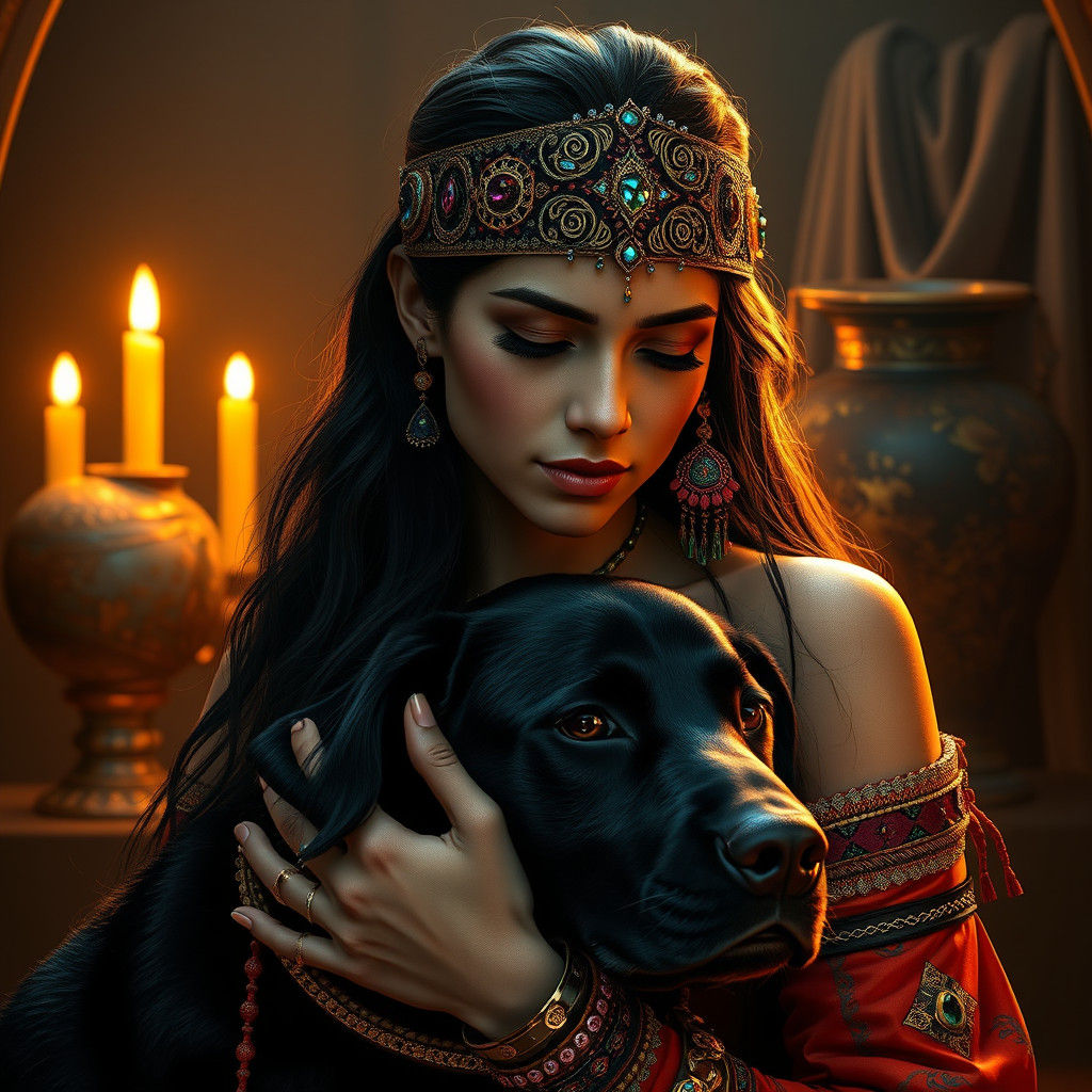 Woman and Labrador Portrait in Mystical Setting