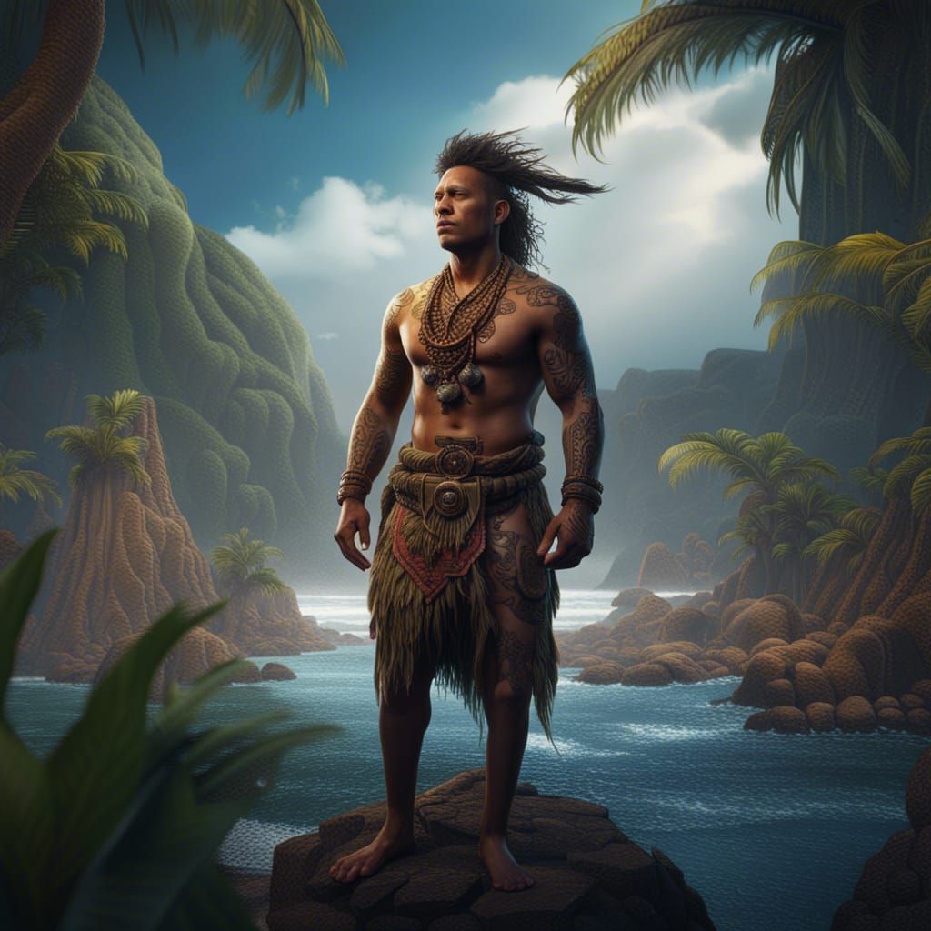 Pacific Islander Man in Detailed Matte Painting