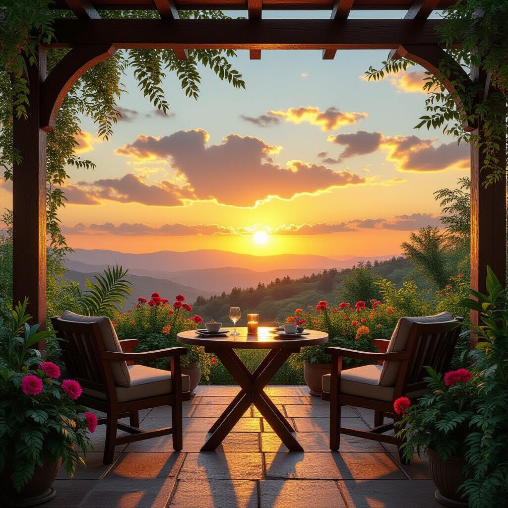 Cozy Open Air Lounge with Sunset View