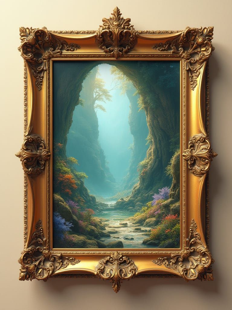 Ornate Antique Photo Frame with Golden Filigree and Matte Pa...