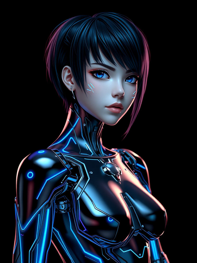 Female Cyborg with Glowing Blue Circuits in Futuristic Style