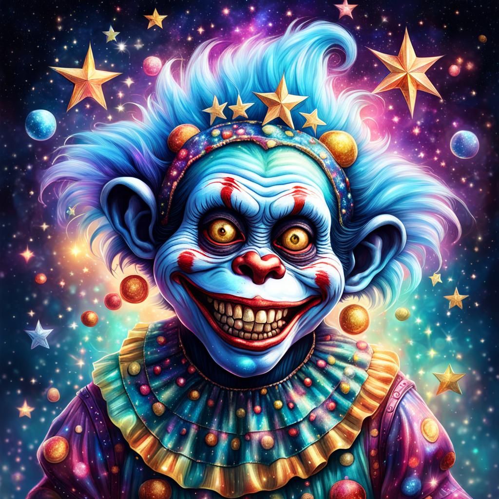 Zombie Monkey Clown Woman in Astral Illustration