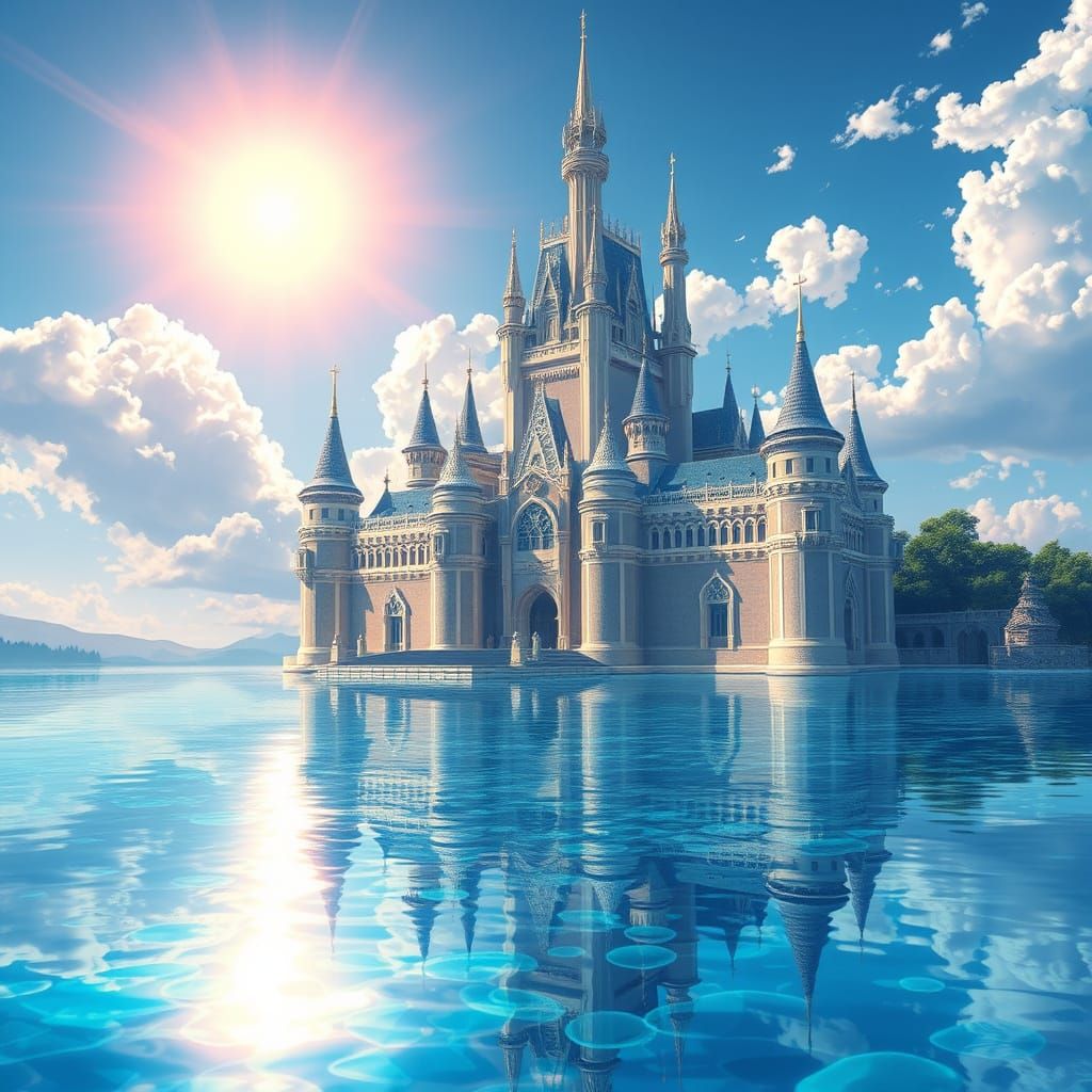 Majestic Water Castle Reflected in Crystal Lake