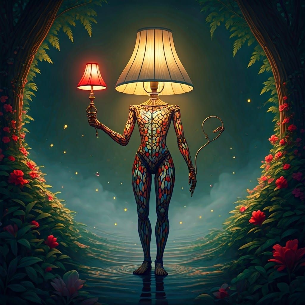 Fantastical Anthropomorphic Lamp in Dreamy Landscape