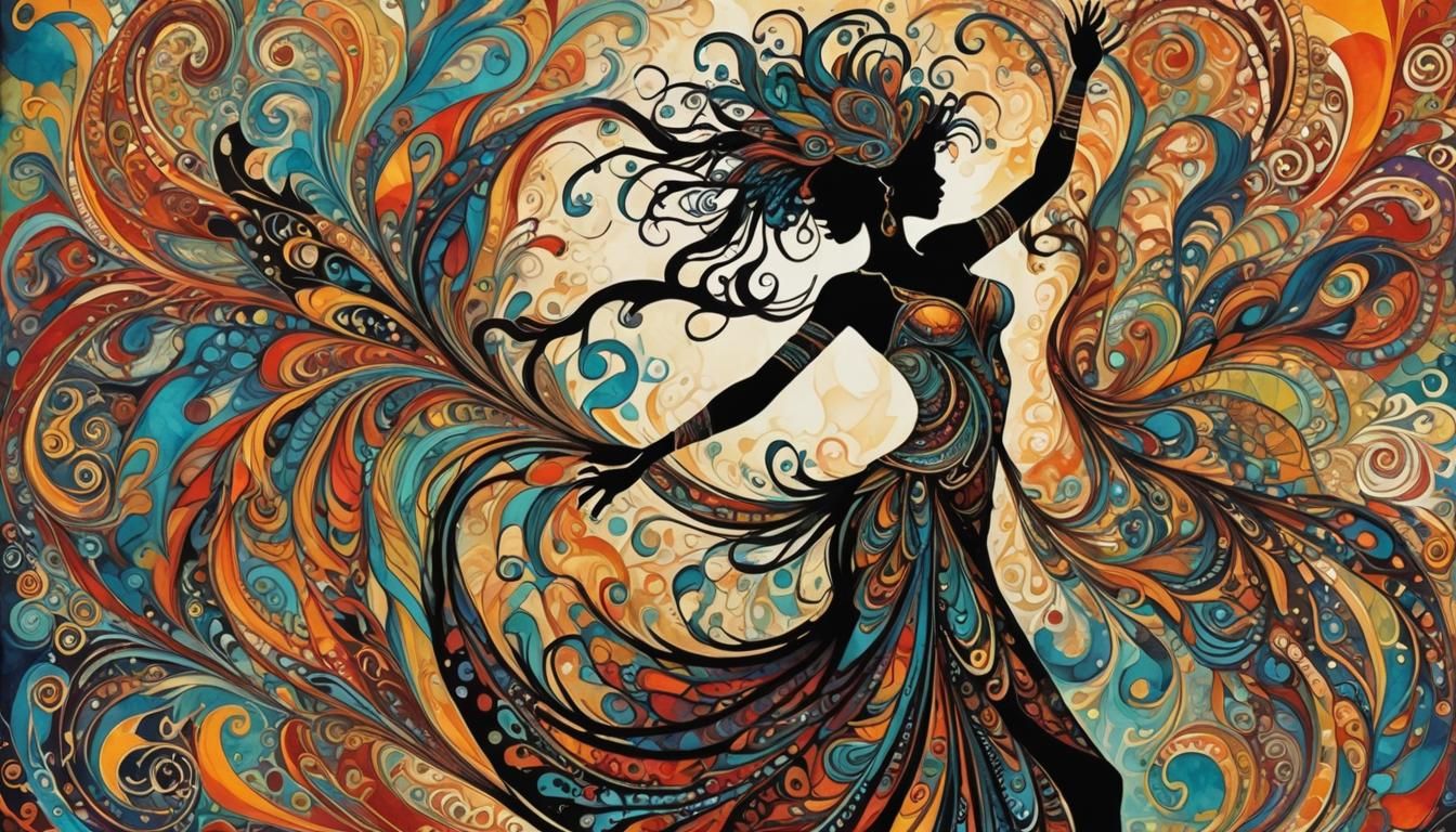 Voodoo Dancer Silhouette in Tribal Impasto Style