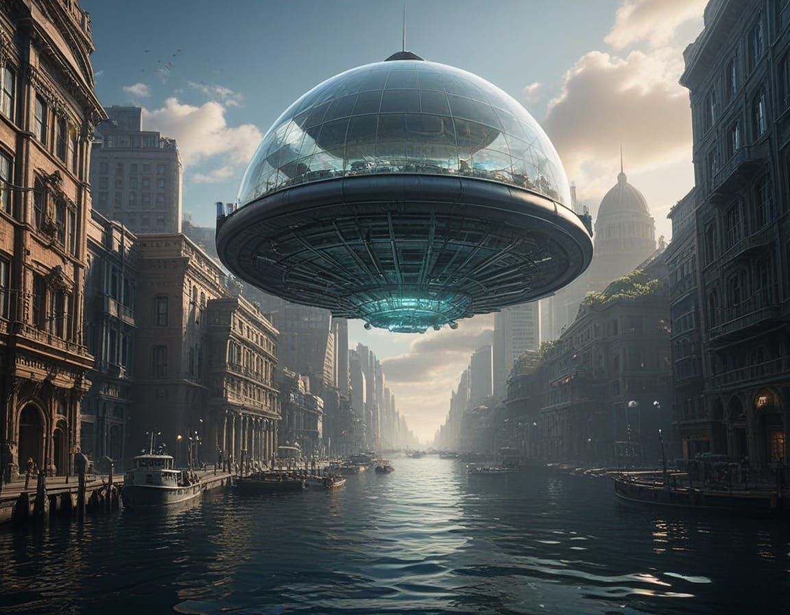 Underwater City Under Dome with Simulated Sunshine