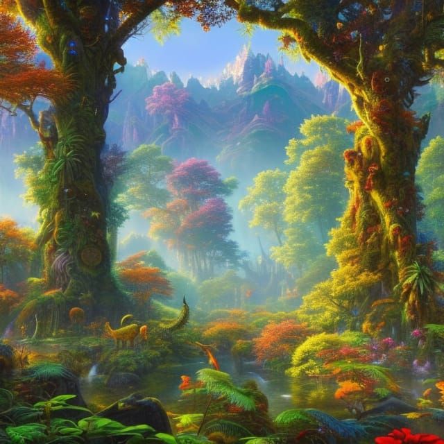 Enchanted Forest in Maximalist Gouache Style