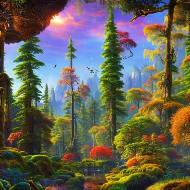 Enchanted Forest in Gouache and Watercolor Style