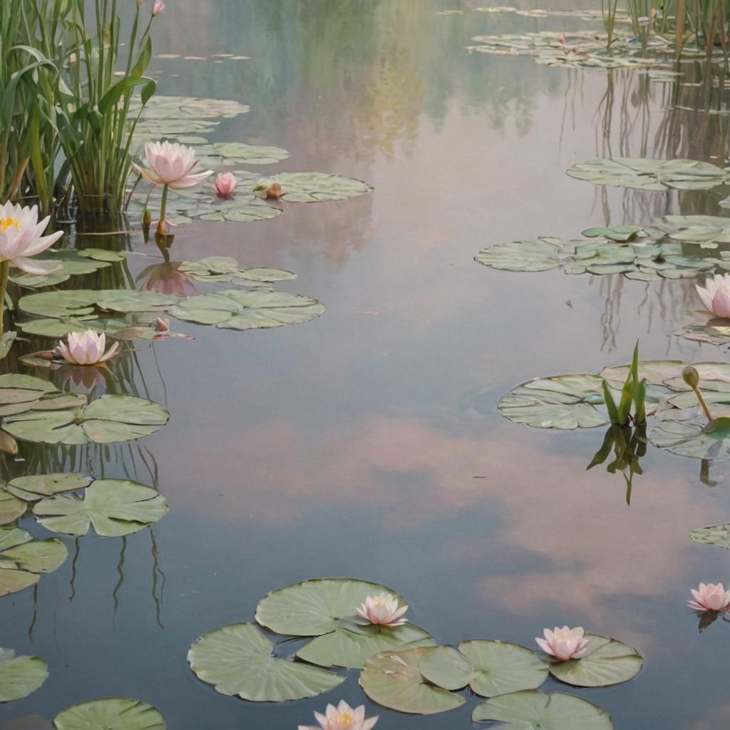 Impressionistic Serene Scene in Pale Pink and White