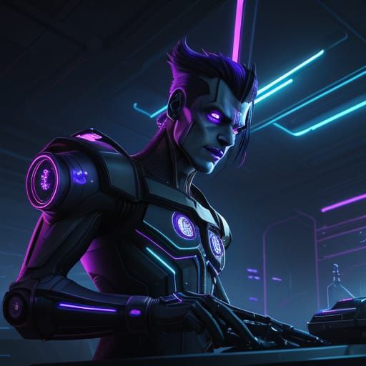 Scaramouche in Cyberpunk Sci-Fi Lab