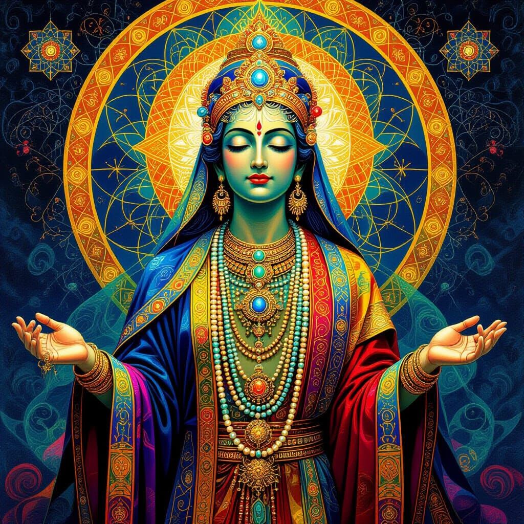 Ornate Deity Surrounded by Sacred Geometry