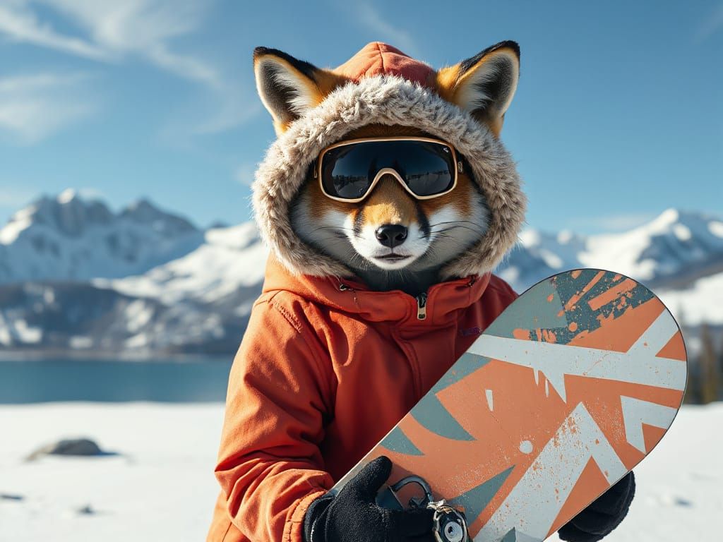 Hooded Fox Snowboarding in Swiss Alps
