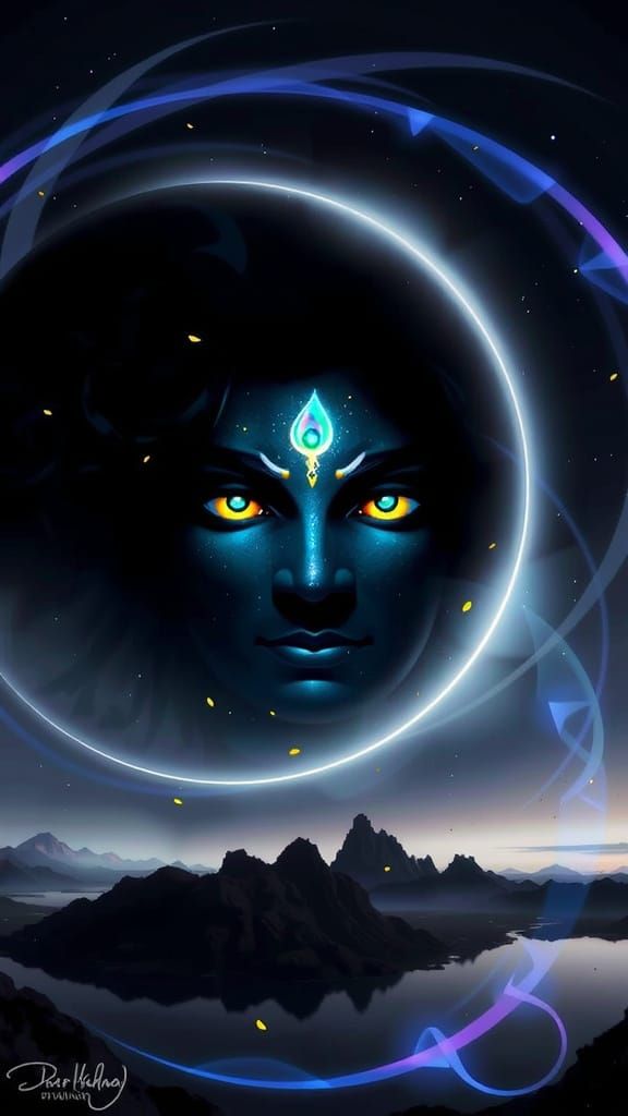 Ethereal Krishna in Golden Sunset Forest with Butterflies an...