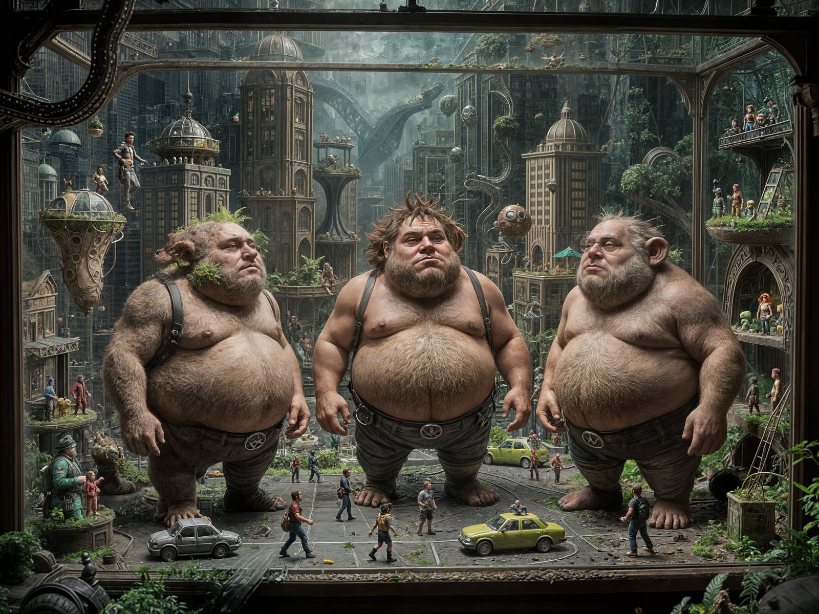 Mutant Nerds Observe Tiny City in Terrarium