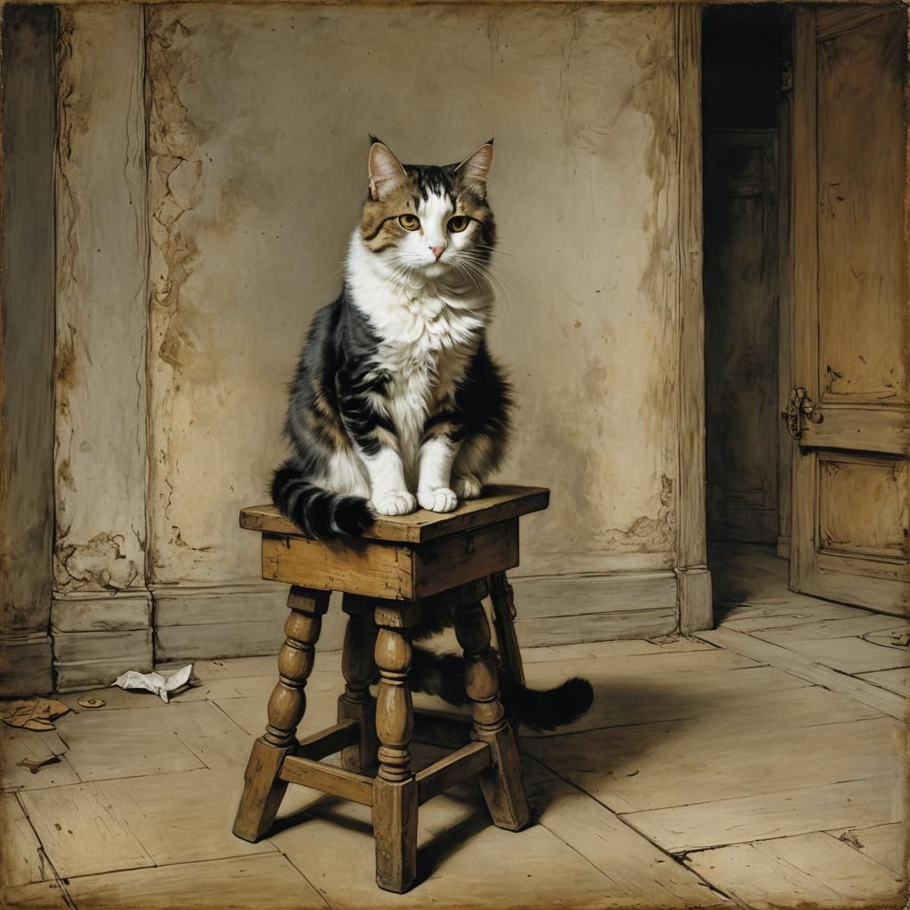 Cat in Empty Room: Old Master Style