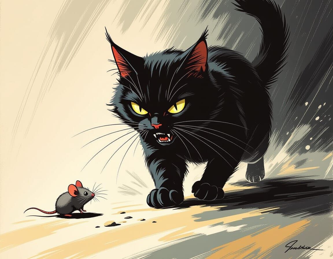 Fierce Cat Chases Frightened Mouse in Dramatic Scene