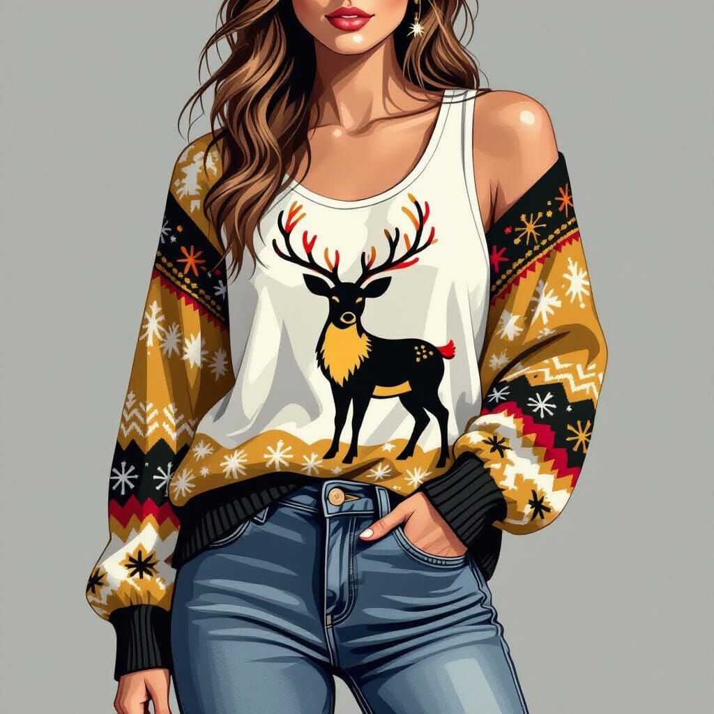 Christmas Reindeer Sweater: Audrey Kawasaki Style