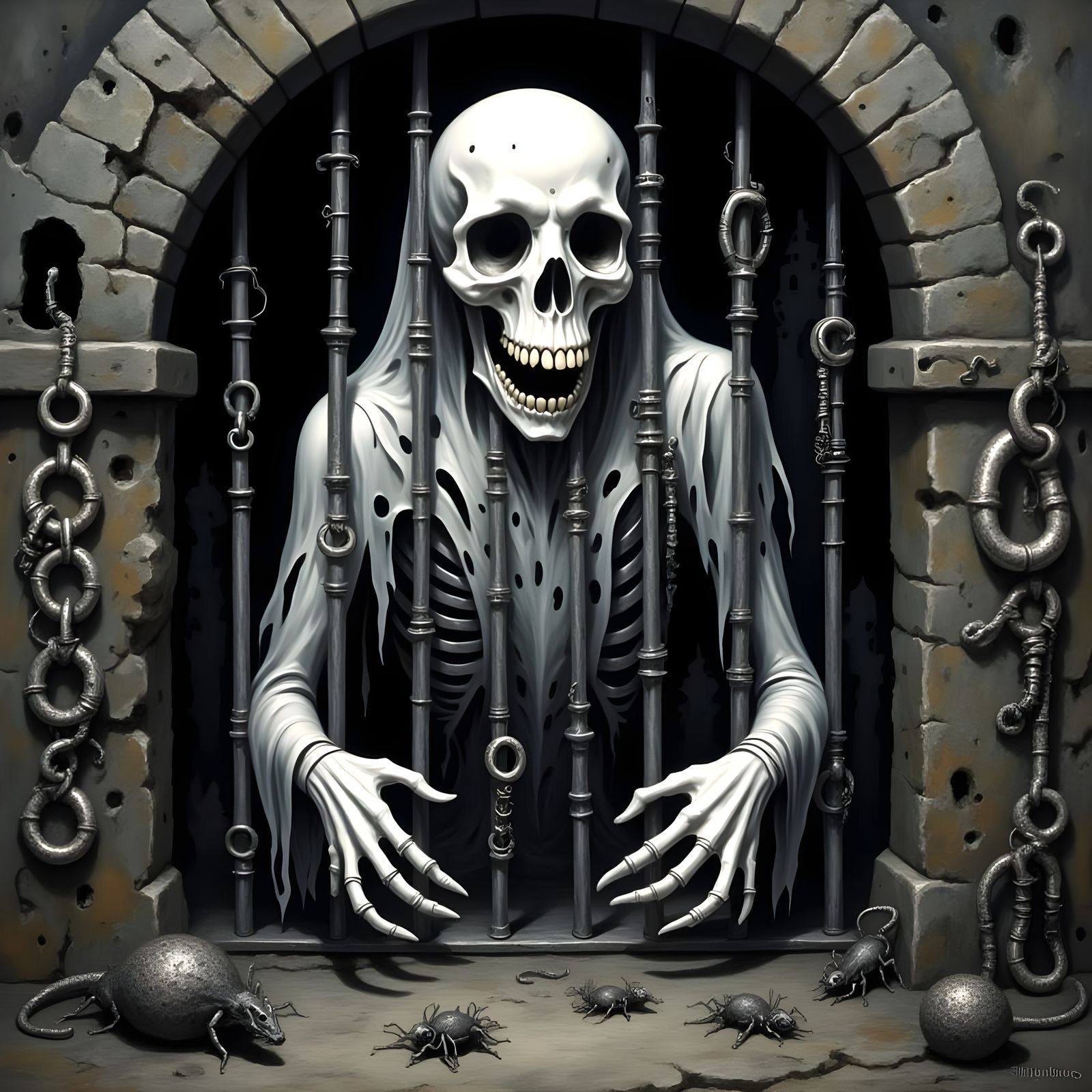Gothic Ghost in Iron Prison Bars
