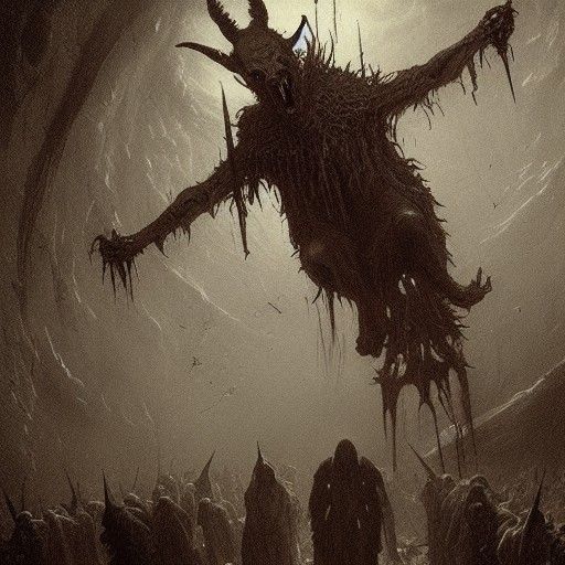 Scary Rabbit Demon in Hellish Landscape