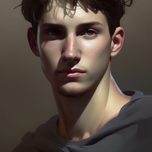 Detailed Portrait of a Boy in Art Nouveau Style