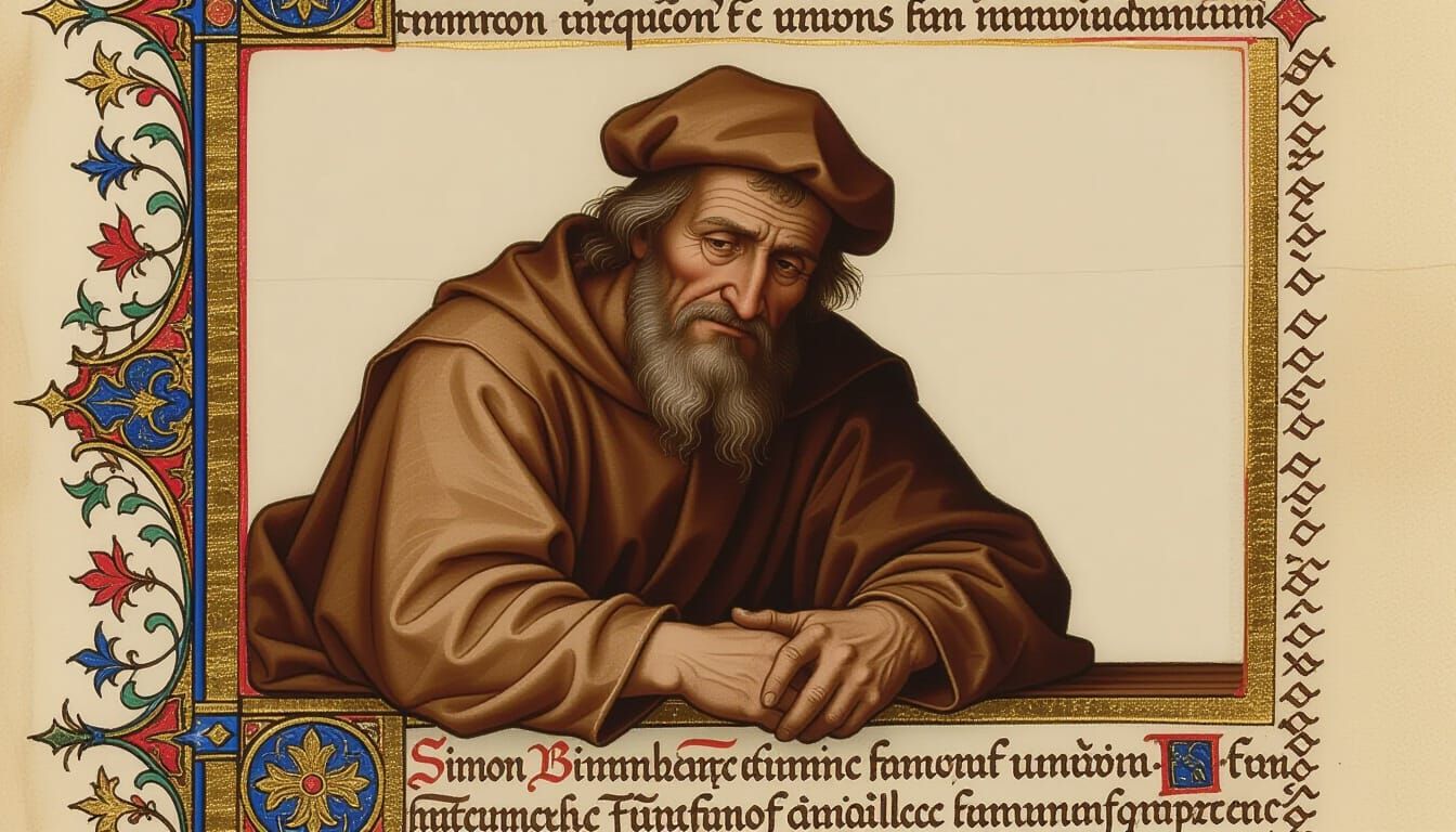 Weary Scribe Reflects in Illuminated Manuscript Style