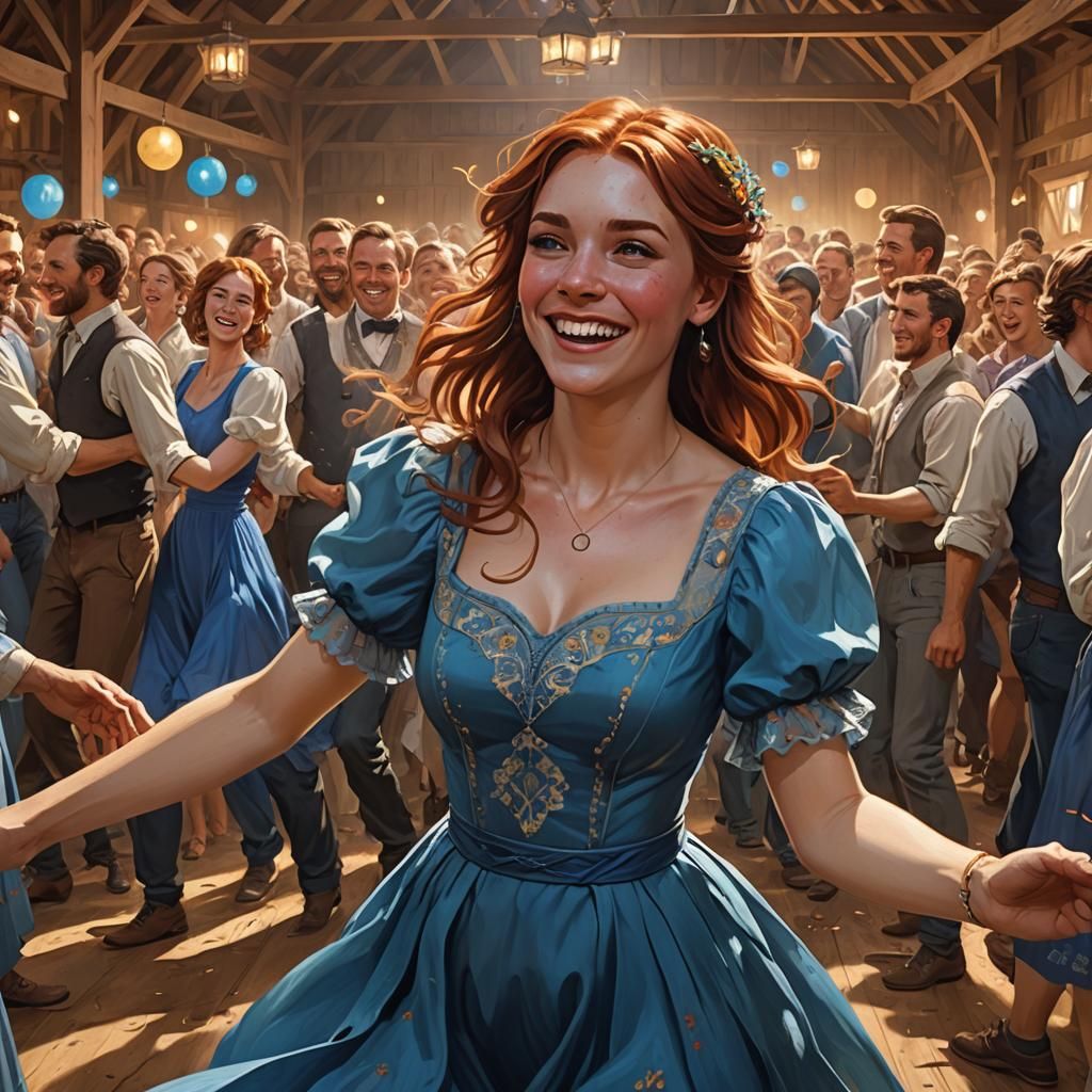 Auburn Haired Woman Dancing, Hyperdetailed Art