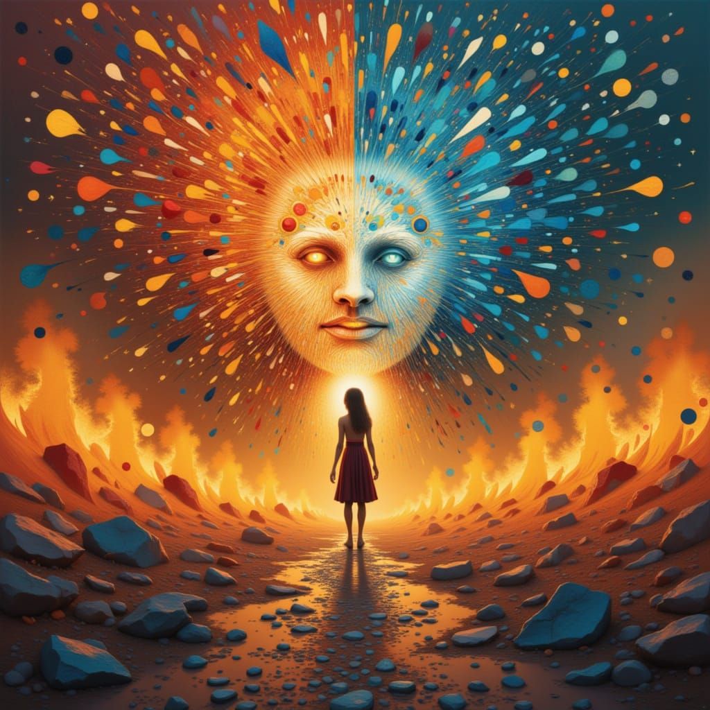 Woman in Fire and Ice Fusion