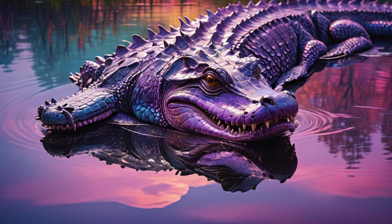 Surreal Crocodile Reflections in Abstract Expressionism