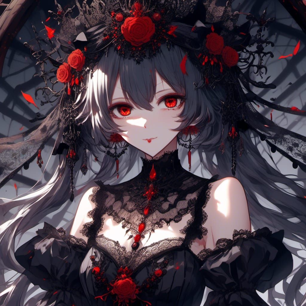 Gorgeous Anime Vampire Woman in Gothic Victorian Style