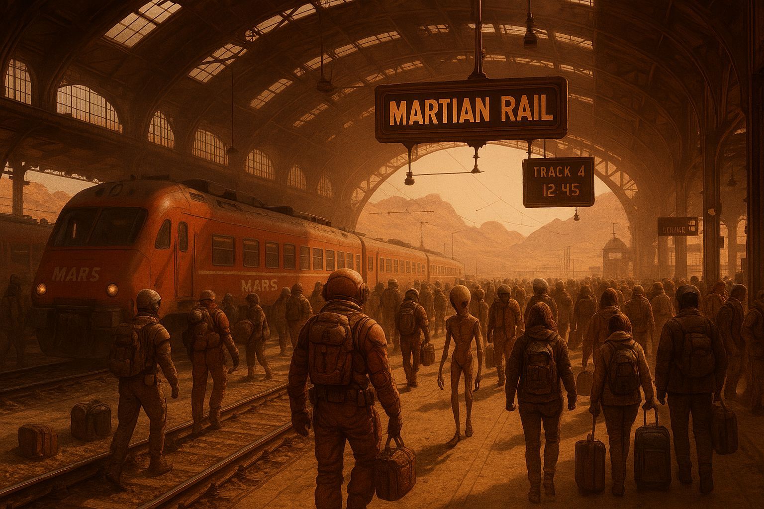 Busy Martian Rail Station Photo