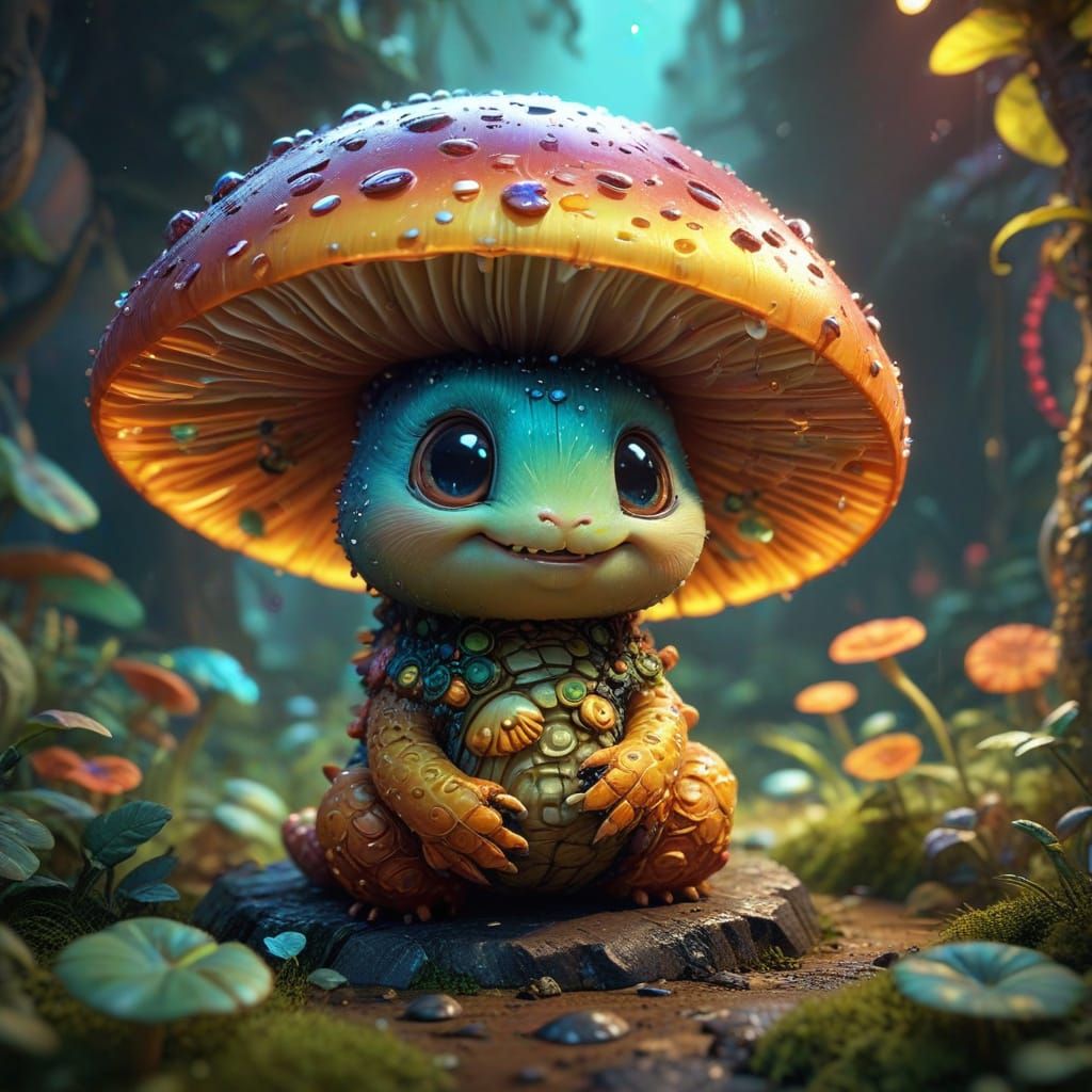 Whimsical Wonderland Scene with Chibi Caterpillar