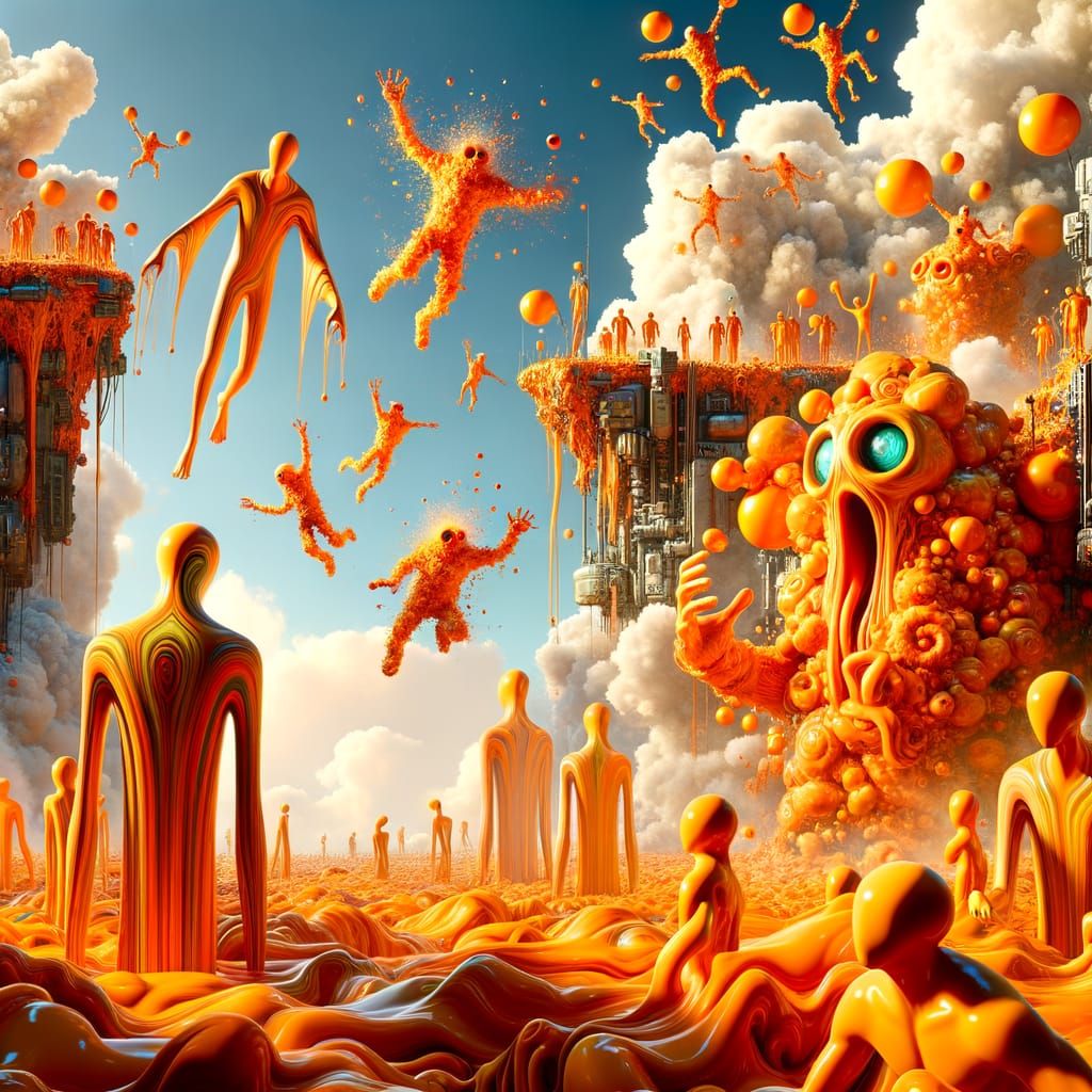 Vibrant Orange Sci-Fi Whimsy in Hyper-Realistic Art