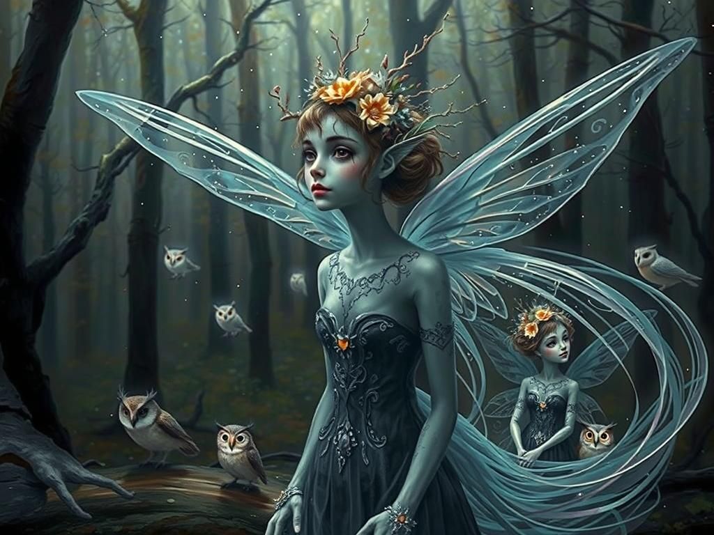 Owl Fairy and Friends in Surrealist Forest