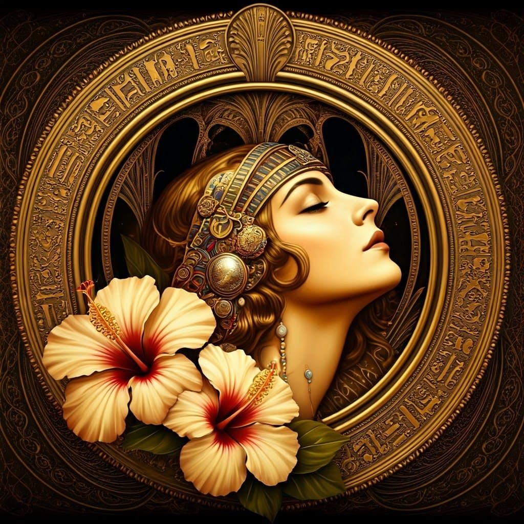 Art Deco Woman in Gilded Frame with Flowers