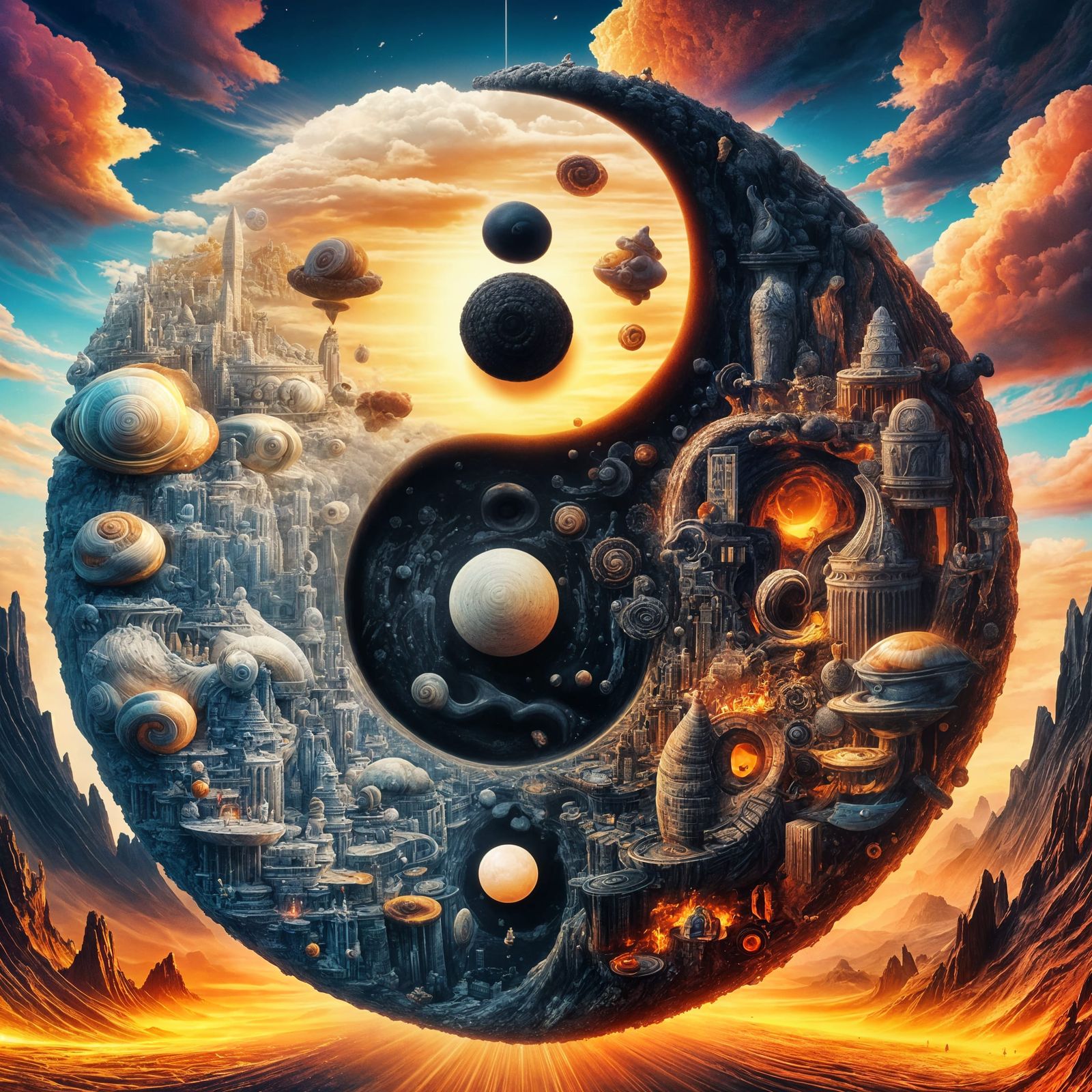 Vibrant Yin Yang Oreo Sculpture in Whimsical Pop Surrealism...