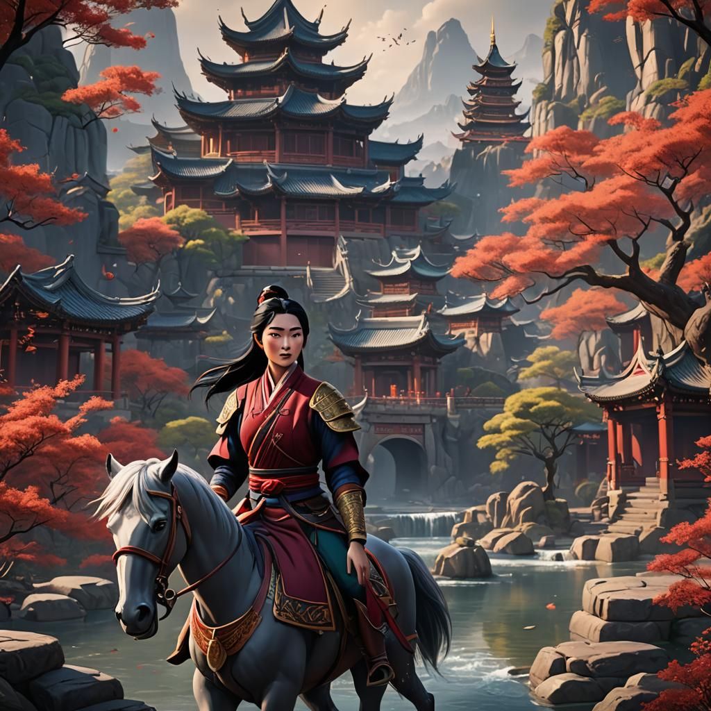Princess Mulan in Detailed Disney Style