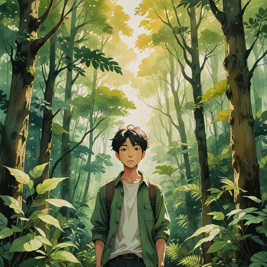 Ghibli-Inspired Korean Boy in Whimsical Anime Style