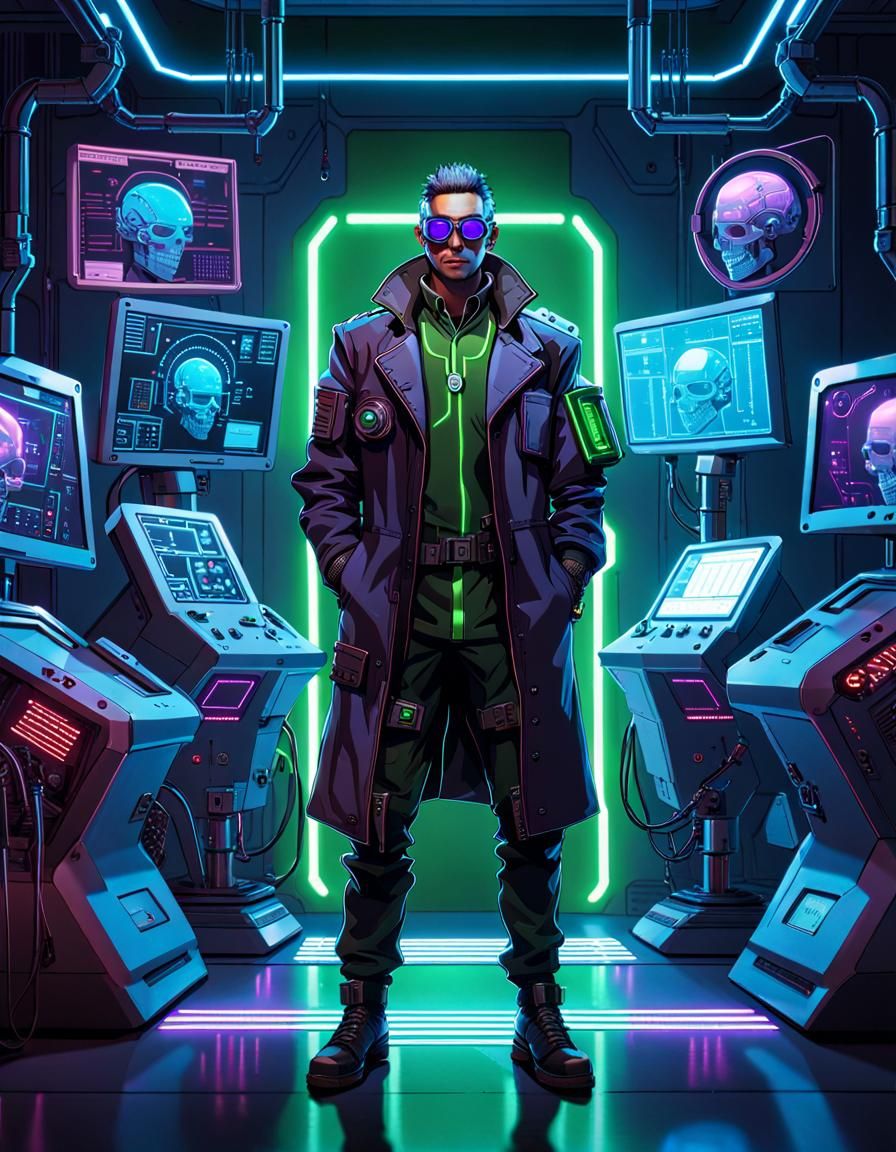 Cyberpunk Engineer in Futuristic Laboratory
