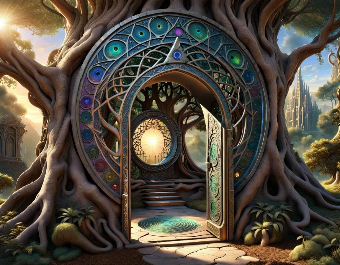 Enchanted Portal to Elven Kingdom: Digital Watercolor