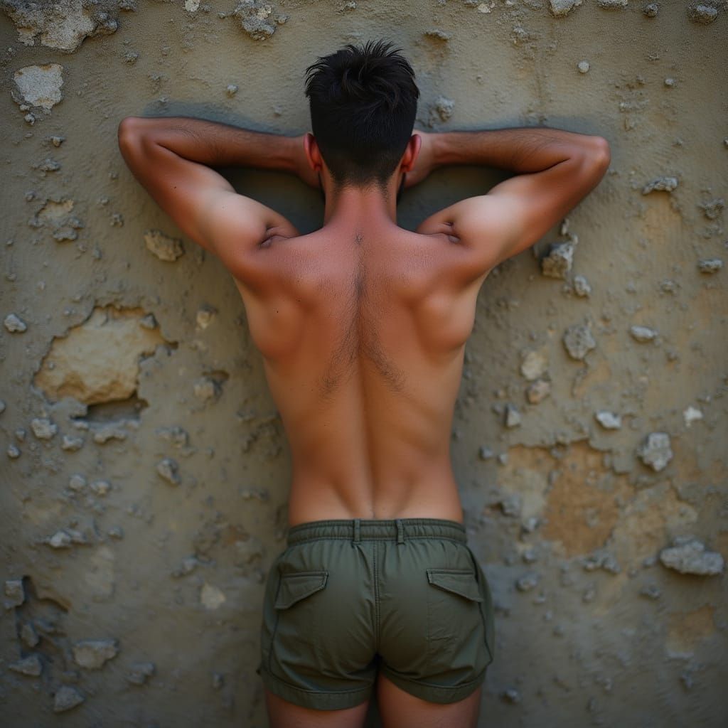 Exhausted WWII Soldier Leaning Against Wall, Photorealistic ...