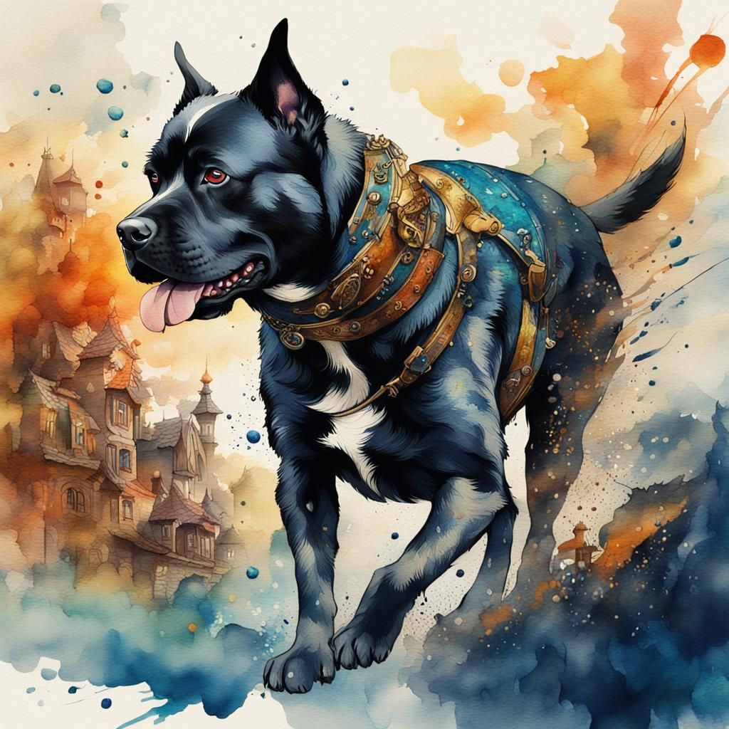 Dog Portrait in Watercolor and Ink Painting Style